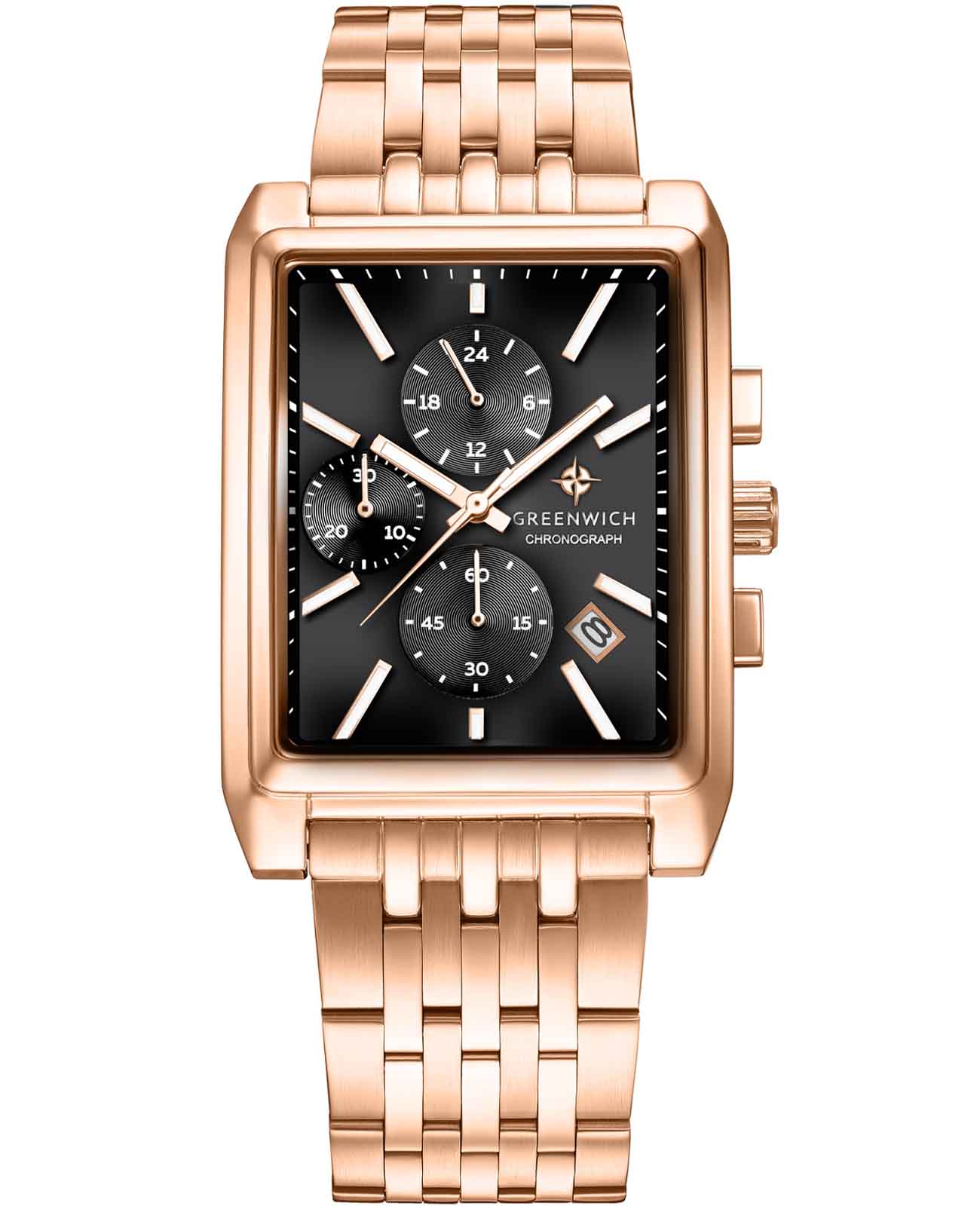 Greenwich Greenwich Galeon Chrono GW 553.40.11  GW 553.40.11 кварцевые мужские часы черный циферблат, браслет нержавеющая сталь с pvd-покрытием — вид спереди